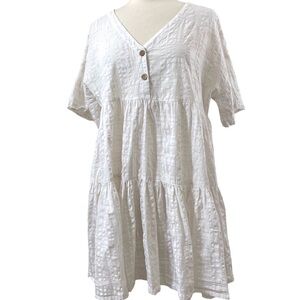 World Market Womens S/M White Oversized No Waist Babydoll Dress BOHO 100% Cotton